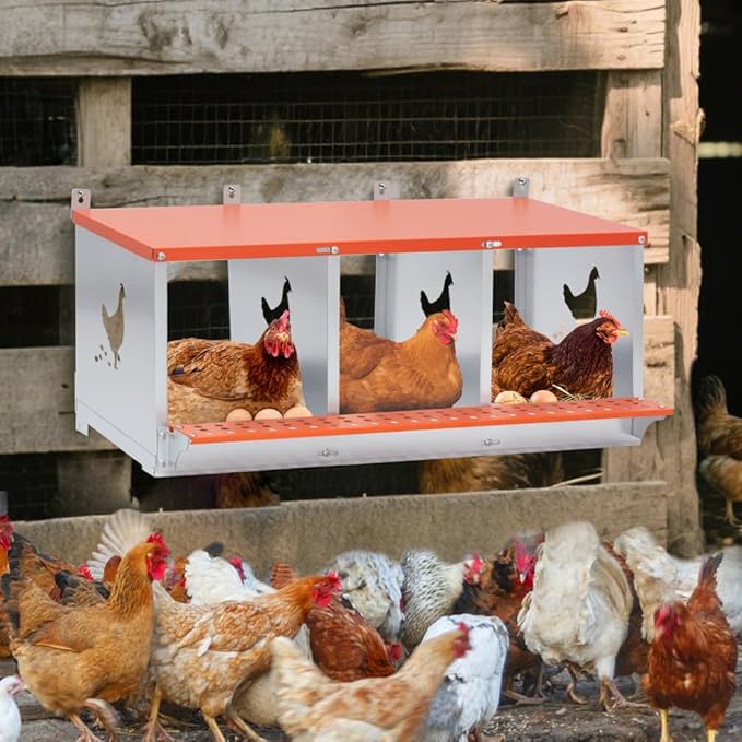 Wall-Mounted Metal Nesting Box for Chickens and Ducks – Galvanized Steel Construction with Ventilation & Easy Egg Access (3-Orange)