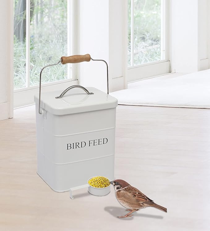 Morezi Bird seed and feed storage tin with lid Included - white-coated carbon steel - tight fitting lids - storage canister tins - White