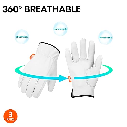 Vgo... 3-Pairs Unlined Top Grain Goatskin Work and Driver Gloves for Men(Size L, White, GA9501)