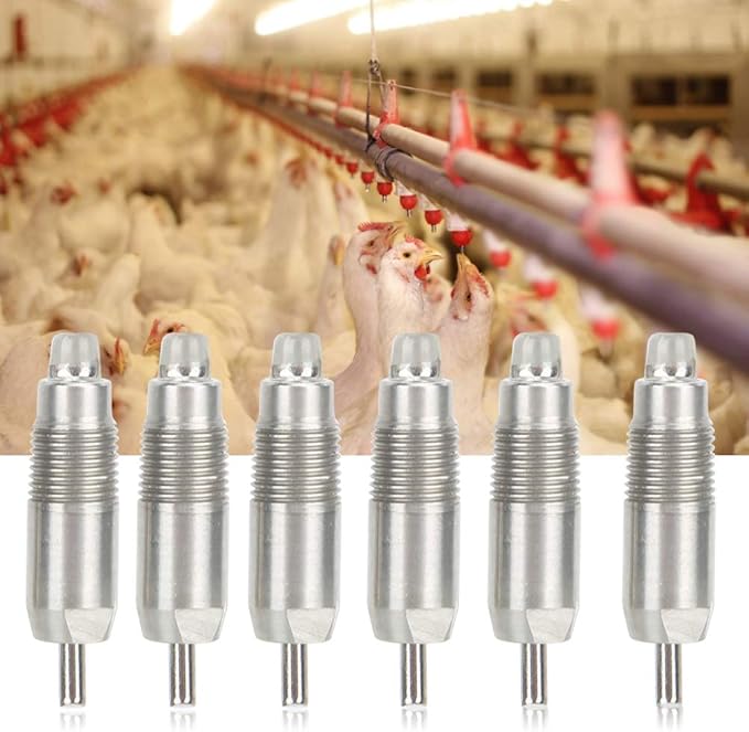 6Pcs Automatic Chicken Waterer Kit, Stainless Steel Poultry Drinking Nipple System for Ducks Chickens Farm Use Equipment
