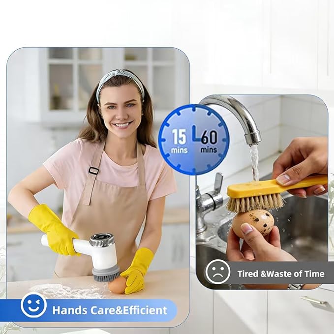 Layver Electric Egg Cleaner Brush Rechargeable Powerful Egg Washer for Fresh Eggs & Vegetable Brush with Battery Level Display,3 Speed Settings + 5 Replaceable Heads,Waterproof Design (White)