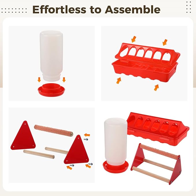 8 Pack Chick Feeder and Waterer Kit, Chick Feeding Supplies, Includes 3 Feeders, 2 Waterers, and 3 Perches, Chicken Starter Kit for Brooder & Coop, Ideal for Small Poultry