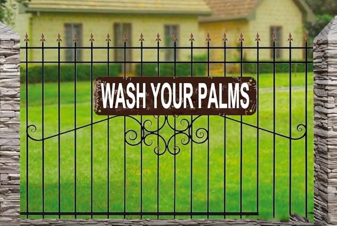Wash Your Palms Sign 16x4 Inch Coastal Farmhouse Sign - Rustic Metal Wall Decor for Bathroom, Kitchen, Beach House