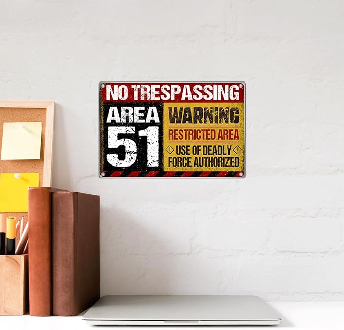 Area No Trespassing Warning Restricted Deadly Force Authorized Metal Sign 12 x 8 Inch Vintage Wall Decor For Garage Bar Man Cave Game Room Aluminum Indoor