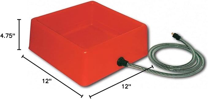 Farm Innovators D-19 1.25 Gallon Electric Heated Chicken Pet Animal Water Bowl with Thermostatic Control and Anti Chew Cord Protector, 60 Watt, Red