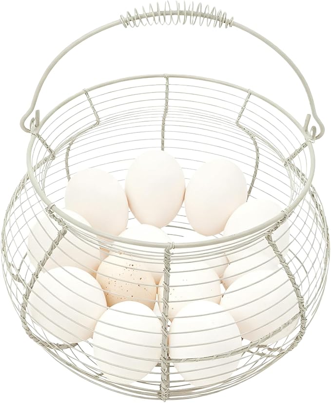 Egg Collecting Basket - Vintage Woven Wire Organizer, Chicken Egg Basket, With Handle Counter Ovum Holder | For Kitchen Counter Farmhouse Garden Harvest Fruit Vegetable Easter Festival