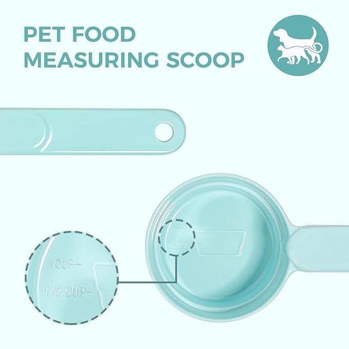 Melamine Pet Food Scoop, Cat Food Measuring Cups, Comfortable Long Handle Scoop for Dog, Cat, Ferret and Rabbit Food, 1 Cup Size Pet Food Feeding Scoop (Blue)