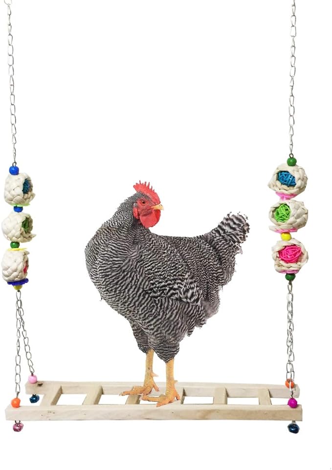 Vehomy Chicken Swing and Perch - Wood Ladder Stand Toy for Hens - Handmade Coop Swing Toys for Chicks, Roosters