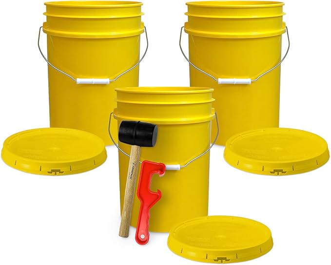 ePackageSupply 5 Gallon Plastic Bucket with Airtight Lid | Made in USA | Food Grade Bucket | BPA-Free | Heavy Duty 90 Mil All Purpose Pail | One 12" Rubber Mallet & One Lid Opener Included | 3 Pack