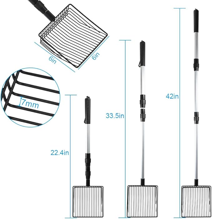 2 Pack Chicken Poop Scooper, Stretchable Litter Scooper for Chicken(22.4 to 42 Inch), Detachable Chicken Coop Cleaning Tools, Heavy Duty Poop Shovel for Chicken Coop Accessories