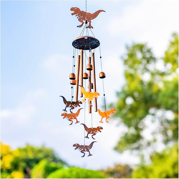 Dinosaur Wind Chimes Outdoor Dinosaur Gifts for Women Men Mom Gardening Birthday Gifts Metal Memorial WindChimes for Outside/Indoors, Lawn, Patio, Yard Art, Garden Decor, Yard Decorations