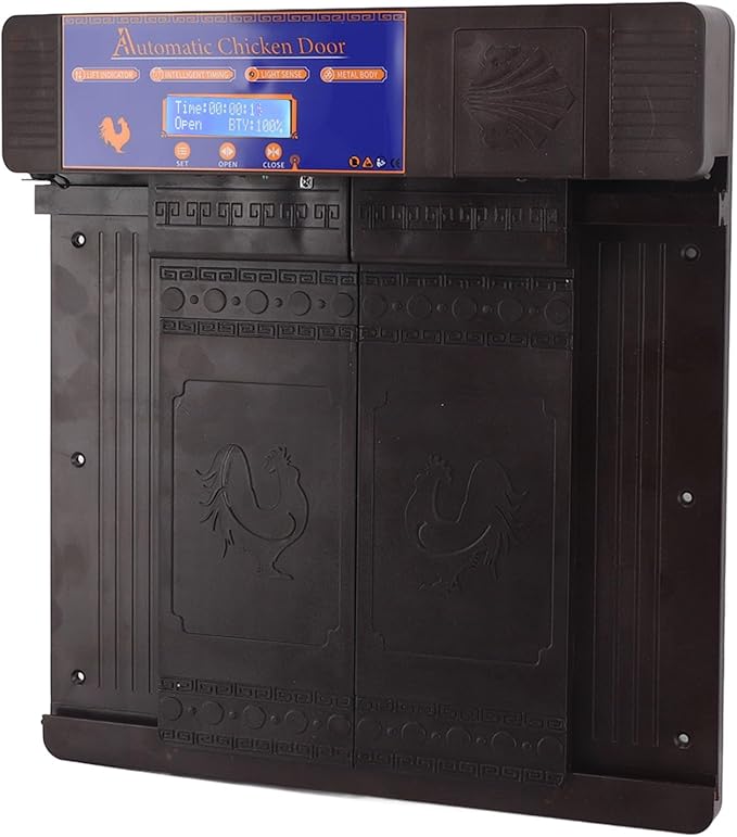 Solar Automatic Chicken Coop Door, Double Open Type Remote Control Timing Poultry Door, Light Sensing Solar Powered Chicken Coop Opener with Anti Pinch Safety for Duck Goose Farm, (Dark Brown)