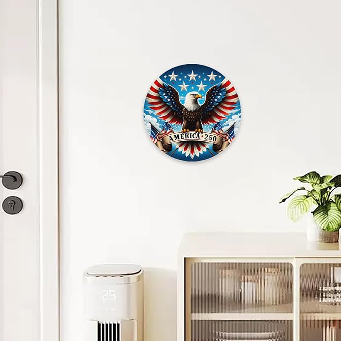 United States 250th Anniversary Round Metal Signs, Patriotic Eagle Home Decor Wall Signs, 1776-2026 America 250th Decorative Wall Signs, Gift for US Citizens