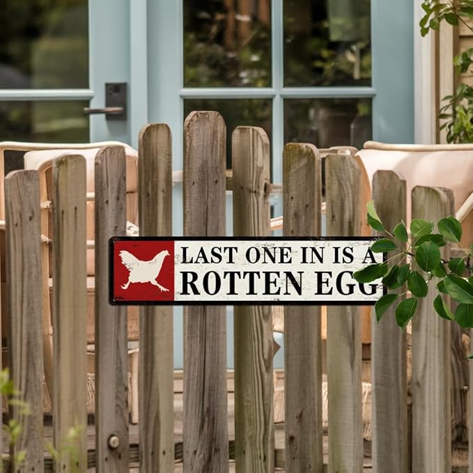 Last One In Is a Rotten Egg Metal Tin Sign Farmhouse Rustic Wall Decor for Kitchen Farmhouse Entryway Living Room Home 4x16 Inch