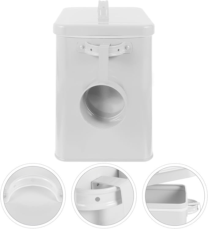 DOITOOL Metal Food Storage Bucket for Kitchen and Pet Food with Lid White Iron Laundry Powder and Grain Container for Pantry Organization