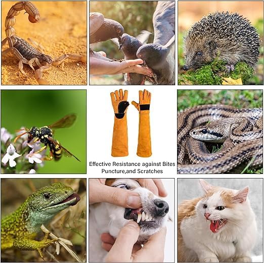 Animal Handing Gloves Bite Proof,Leather Welding Gloves,Multipurpose Puncture Proof Glove for Dog,Cat,Reptile,Snake