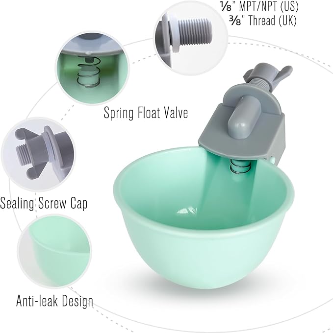 (8 Pack) Chicken Water Cups Feeder, Automatic Chicken Waterer, Anti-Leak System, Holds 50% More Water, Suitable for Chicks, Chicken, Duck, Quail, Turkey