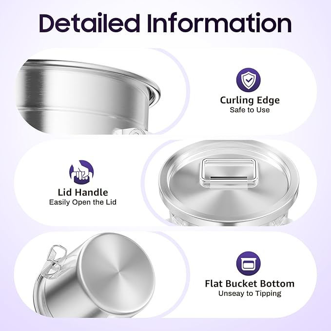 6L/1.59Gal Stainless Steel Airtight Canister Food Storage Canisters with Airtight Lid&Locking Clamp Rice Cereal Grain Canisters Container Bucket for Rice Milk Jug Coffee Bean Cookies Storage