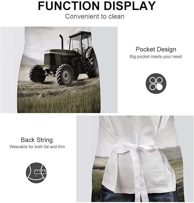 Tractor Agriculture Tranquil Apron with Pockets Water And Oil Resistant Kitchen Aprons Professional Adjustable Bib Apron for Women Men