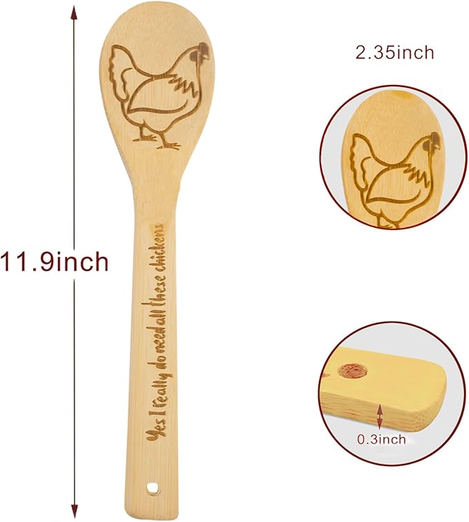 Rooster Wooden Cooking Spoons Set of 5,Rooster Gifts,Chicken Lovers Gifts,Rooster Kitchen Decor,Bamboo Cooking Spoons Farmhouse Housewarming Wedding Mom Cooking Mother's Gifts Father's Gifts