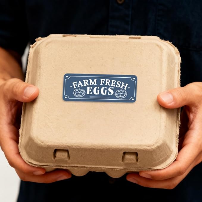 180 Pcs Farm Fresh Eggs Carton Labels, 2.6 x 0.98 in Rectangular Retro Style Blue Tones Unwashed Eggs Labels Self-Adhesive Egg Packaging Stickers for Chicken Egg Box Container Farm Supplies