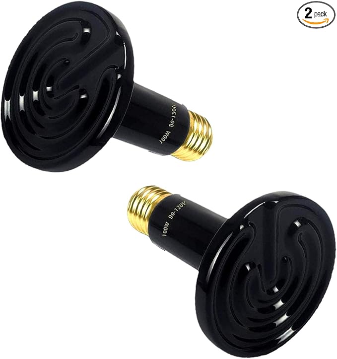 Ceramic Heat Emitter 100 Watt No Light Emitting Che Bulb Reptile Heat Lamp Bulb Light Emitter Chicken Lamp for Pet Coop Heater Lizard Turtle Brooder Aquarium Snake - 2 Pack