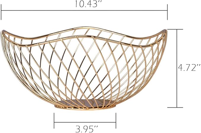 IBWell High Style Curved-Edge Modern Creative Stylish Single Tier Dish,Metal Iron Wire Fruit Vegetables Bread Decorative Stand Serving Bowls Basket Holder (Gold-Twill)