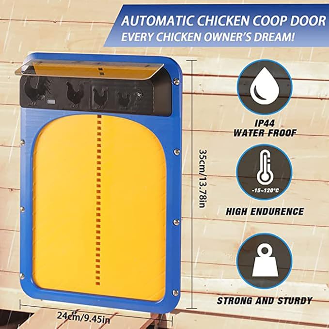 Automatic Chicken Coop Door Opener,Auto Chicken House Door with Light Sensor,Battery Powered Chicken Door for Small Poultry,Waterproof Electric Chicken Gate Opener for Safe Chicken Rearing (Brown)