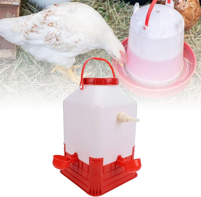 Denash Automatic Poultry Waterer, 10L Large Capacity Chicken Water Feeder with 4 Bowls, Easy to Clean Poultry Waterer Dispenser for Farm