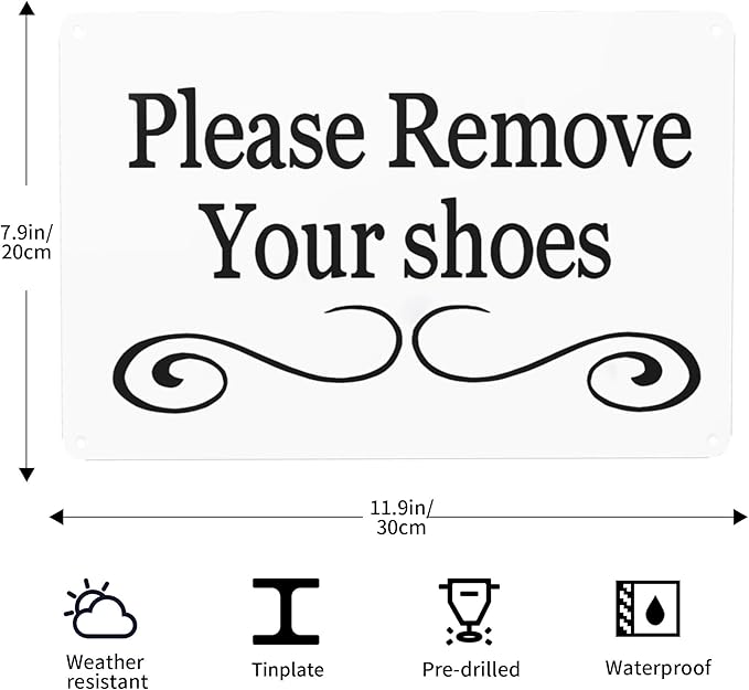 Wall Decor Please Remove Your Shoes White Metal Sign,vintage Take Off Shoes Sign For Entryway Doorway Home Park Entrance 8 X 12 Inch