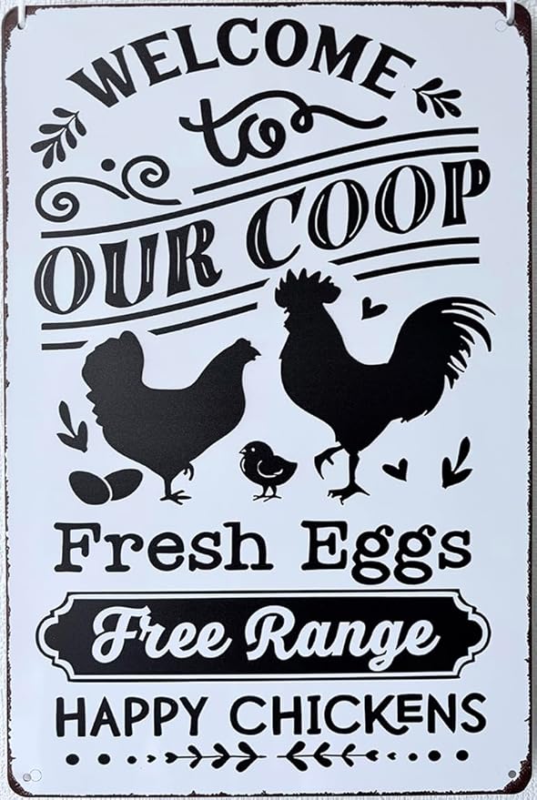 8 Pack Chicken Coop Signs, Funny Metal Farm Decor Outdoor, Rustproof Vintage Signs for Chicken Lovers, Farm House Personalized Gifts for Yard Fence Decor 12x8 Inches