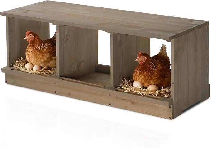 Outvita Nesting Boxes for Chickens 3 Compartments, Wood Chicken Nesting Box Wall Mount, Versatile Use Nest Box for Chicken Coop, Easy to Assemble for Chickens, Hens, Ducks