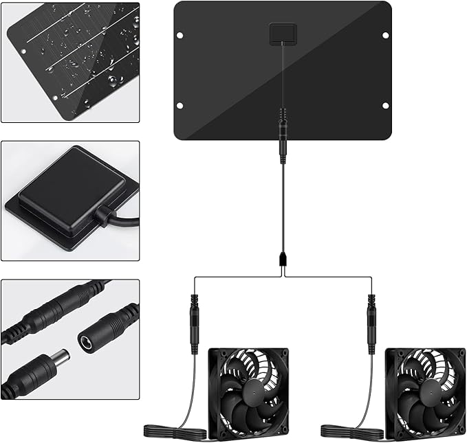 Solar Powered Fan Kit 12.6 Inch IPX7 Weatherproof, 15W Solar Panel with 2 Waterproof Fans, Intake or Exhaust Air Fan for Outside Backyard Chicken Coops, Greenhouses, Doghouse