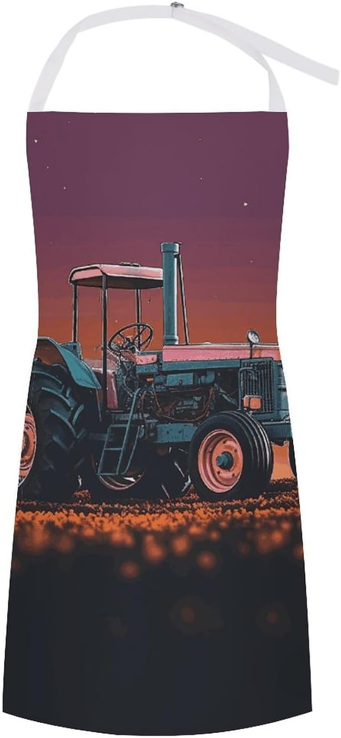 Waterproof Aesthetic Tractor Bib Apron with 2 Pockets Adjustable 25" Neck Strap & Waist Ties Kitchen Chef Aprons for Cooking Baking Grilling Gardening BBQ for Women Men