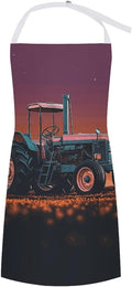 Waterproof Aesthetic Tractor Bib Apron with 2 Pockets Adjustable 25" Neck Strap & Waist Ties Kitchen Chef Aprons for Cooking Baking Grilling Gardening BBQ for Women Men