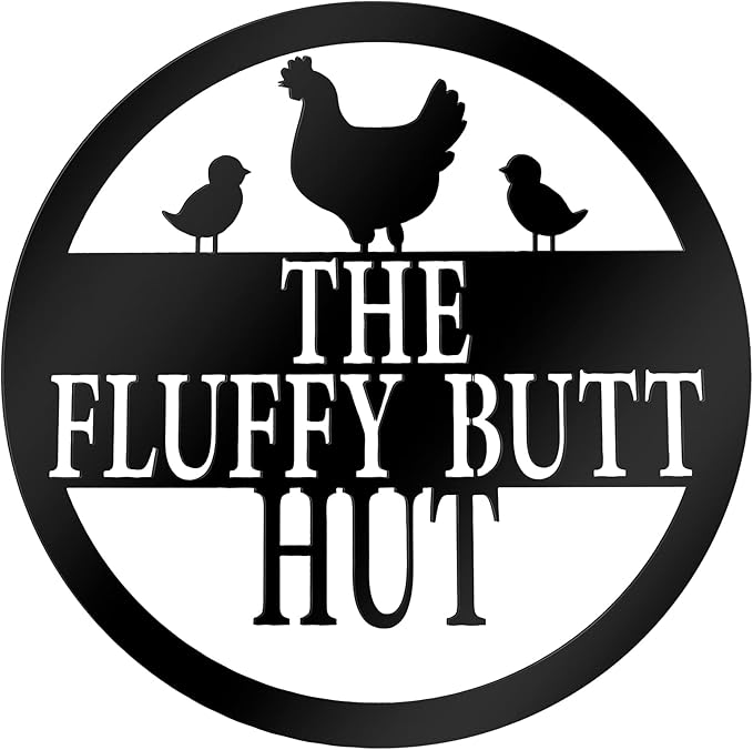 Pangda Chicken Coop Decor 11.8" Fluffy Butt Hut Sign Chicken Coop Signs Metal Accessories Kitchen Farmhouse Wall Art Retro Vintage Wall Art for Hen Lovers and Home Kitchen Decoration (Black)