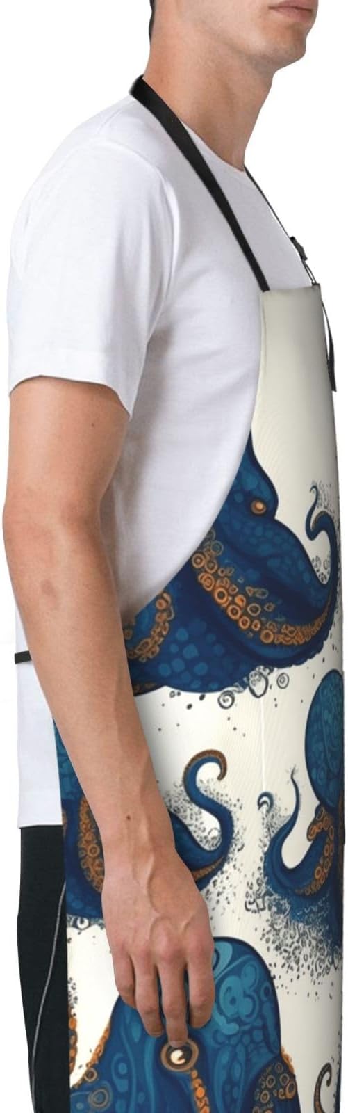 Aprons for Women with Pockets Waterproof Apron Adjustable Bib Turquoise Blue Gold Marble Apron Chef Apron