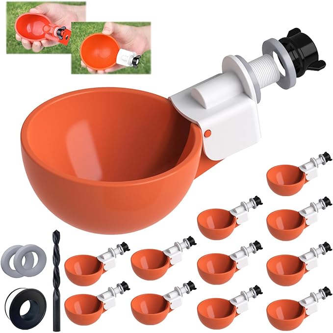 12 Pack Large Automatic Chicken Waterer Cups | Chicken Water Feeder | Poultry Water Feeder Kit | Tee Fittings Poultry Feeder Cups for Chicks, Duck, Turkey, Goose