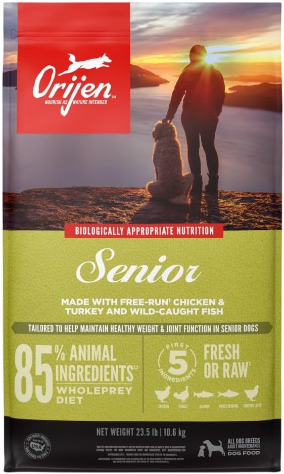 ORIJEN Grain Free High Protein Dry Dog Food Senior Recipe 23.5lb Bag