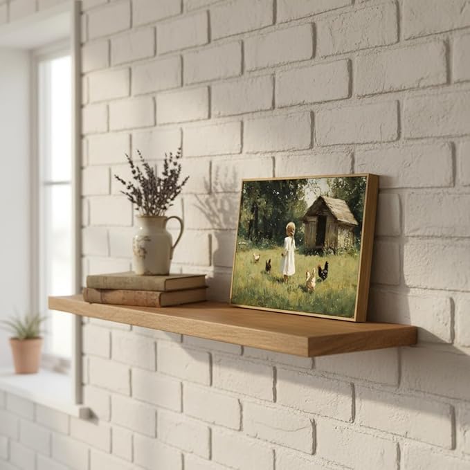 Framed Farm Girl Wall Art,Vintage Farmhouse Canvas Prints.Rural Cottagecore Chicken Picture Artwork,French Country Painting Wall Decor for Bedroom Living Room 8x10in