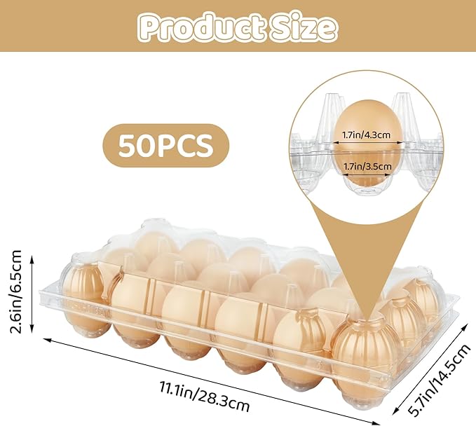 DAJAVE 50 Pack Plastic Egg Cartons, Clear Egg Cartons 18 Count, 3x6 Grids Egg Cartons Cheap Bulk, Plastic Egg Holder for Family, Pasture, Farm Markets Display (Medium)