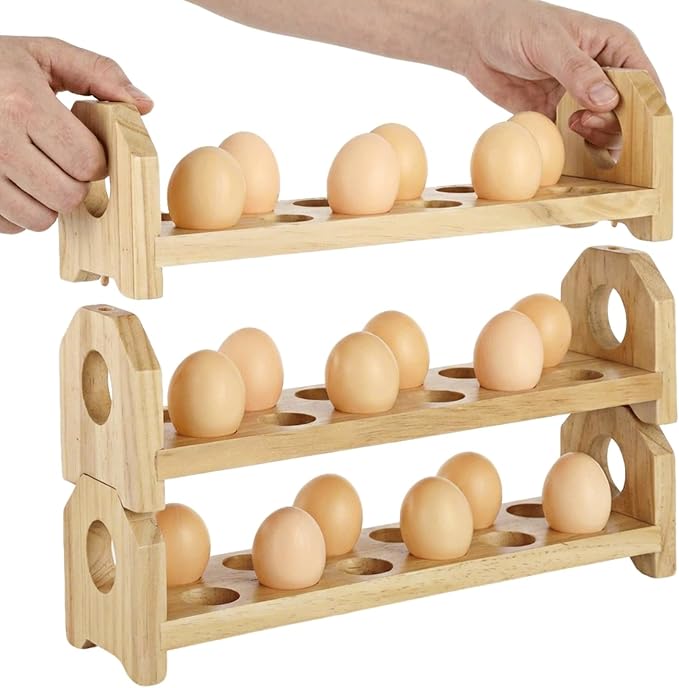 3 Layers Wooden Egg Holder Fresh Egg Holders Countertop Firewood Egg Collecting Rack for Gathering Fresh eggs, Stackable with 36 eggs, Home Kitchen Organizer