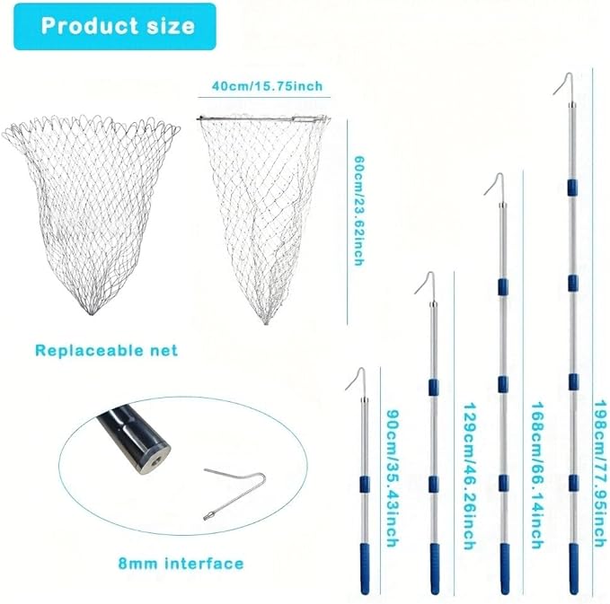Chicken Catching Net，Adjustable 35-78 Inch Chicken Catcher Leg Hook Tool Kit with A Replaceable Net,Long Handle Animal Catcher Pole Suitable for Catching Small Duck,Goose,Bird, Skunk Bat and Fishnet