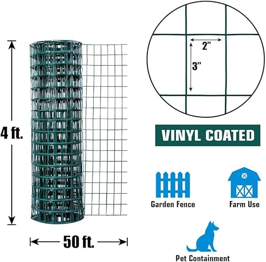 Fencer Wire 16 Gauge Green Vinyl Coated Welded Wire Mesh Size 2 inch X 3 inch