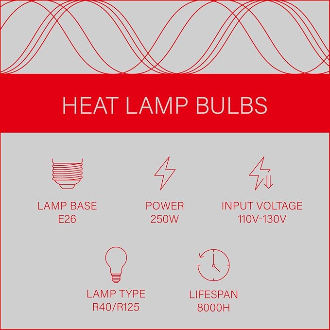Incandescent R40 Reflector Infrared Lamp, Explosion Proof Clear Glass, E26 Base, Heat Lamp Bulb 250W for Reptiles, Turtles, Pets, Calves and Lambs, Chicks and Bathroom, 2 Pack (R40INC)