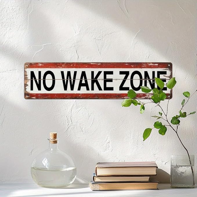 No Wake Zone Metal Tin Sign Rustic Wall Decor for Lake House Boat Dock Waterfront Cabin Beach House 4x16 Inch
