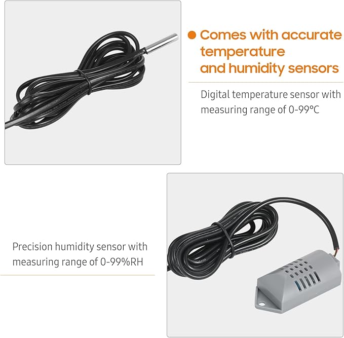 Egg Incubator Controller with Temperature and Humidity Sensor Probe, Digital Thermostat, Dual-Channel, LED Display, Automatic Egg-Turning, AC 160V-220V, 6.29x3.14x3.74 Inch