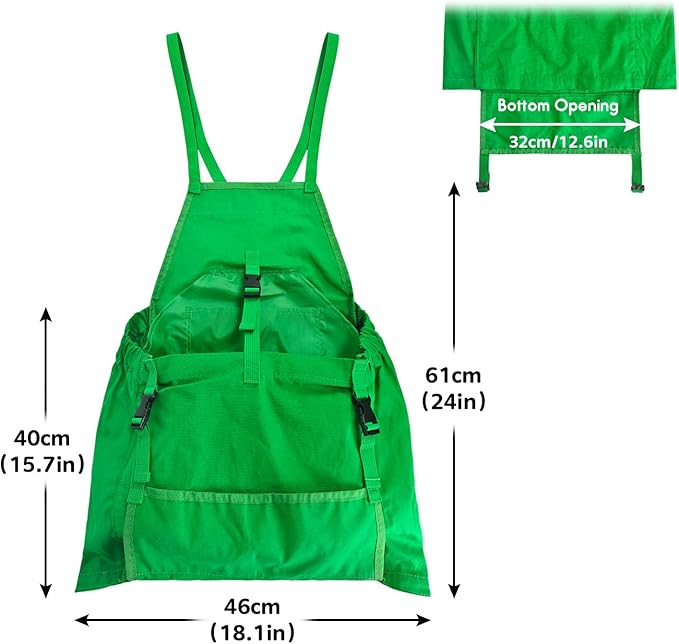Gardening Apron Harvest Apron with Pockets, Green Garden Apron, Adjustable Waist Belt