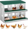 Chicken Nesting Box,6 Compartments Nesting Box for Chickens, Two-Tier Galvanized Metal Wall Mount Chicken Egg Laying Box with Large Vented Holes for Easy Egg Collection ﻿
