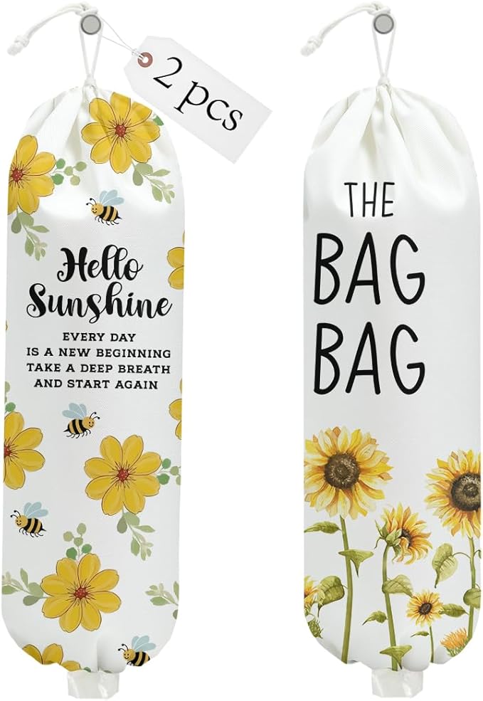2PCS Sunflower Plastic Bag Holder for Kitchen Essentials, Reusable Wall Mount Grocery Bag Holder Plastic Storage bag, Large Storage Organizer Storage Dispenser, Sunflower Gifts for Women Mom Grandma